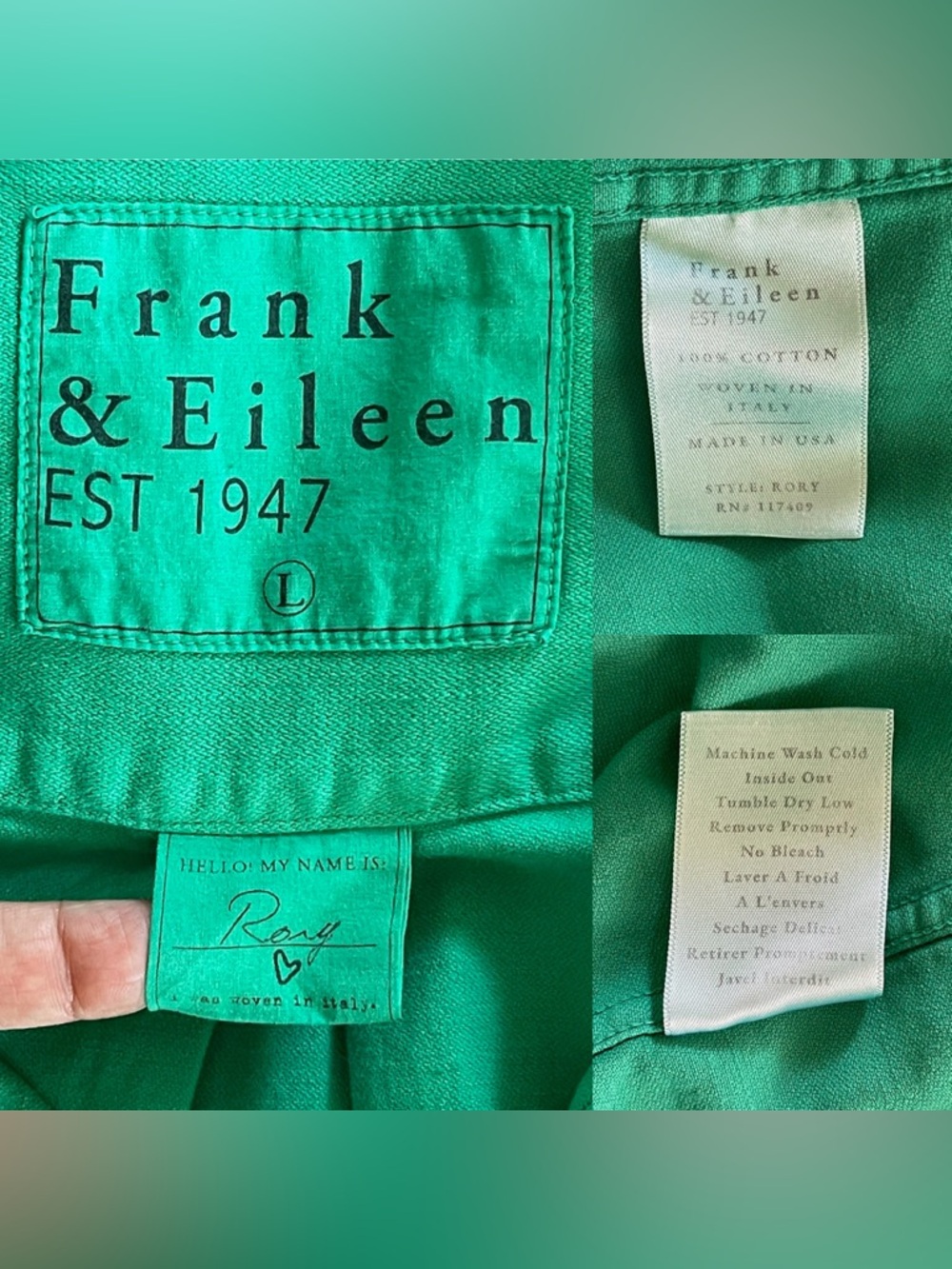 Frank & Eileen Rory Maxi Shirt Dress Cotton Kelly Green Button Down Large EUC - Picture 6 of 9